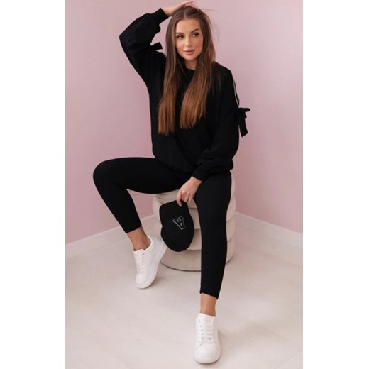 Komplet bluza z kokardą na rękawach i legginsy czarny ze sklepu intimiti.pl w kategorii Dresy damskie - zdjęcie 187879339