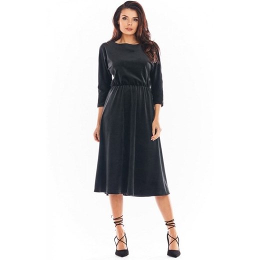 Welurowa sukienka midi czarna A407 ze sklepu intimiti.pl w kategorii Sukienki - zdjęcie 187879368