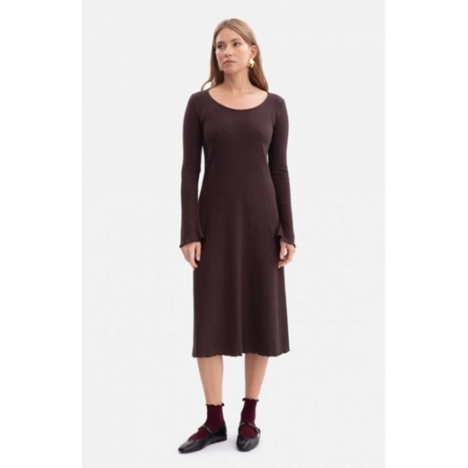 Bewear B308 sukienka midi z dzianiny prążkowanej ciemny brąz ze sklepu intimiti.pl w kategorii Sukienki - zdjęcie 187879605