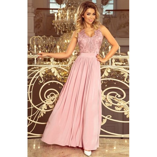 Numoco 215-5 LEA długa suknia bez rękawków z haftowanym dekoltem ze sklepu intimiti.pl w kategorii Sukienki - zdjęcie 187879687