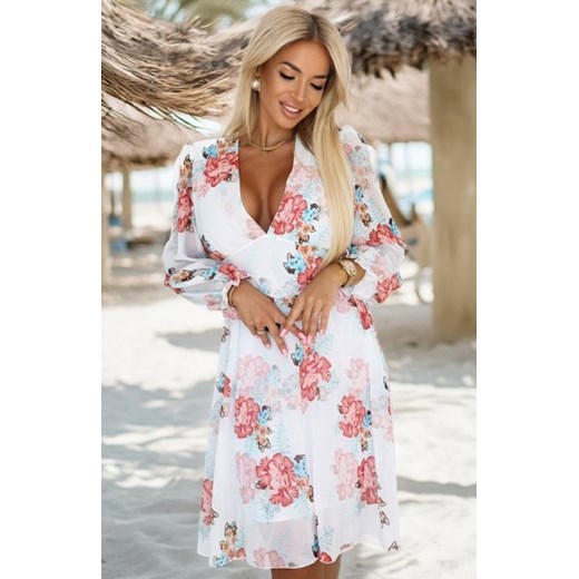 Numoco 388-3 FRANCES szyfonowa kopertowa sukienka z długim rękawkiem ze sklepu intimiti.pl w kategorii Sukienki - zdjęcie 187879788