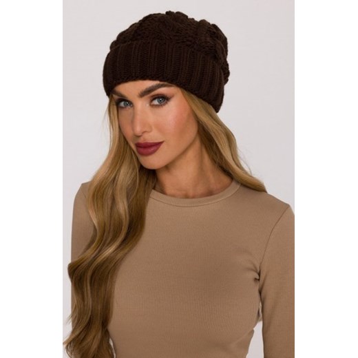 Moe czapka damska splot warkocz brązowa M897 ze sklepu intimiti.pl w kategorii Czapki zimowe damskie - zdjęcie 187880028