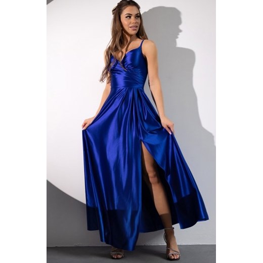 Nifiko Stella satynowa długa sukienka chabrowa ze sklepu intimiti.pl w kategorii Sukienki - zdjęcie 187880245