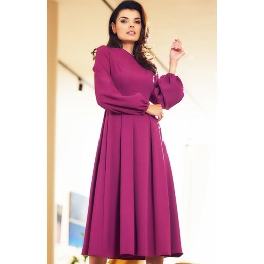 Awama A595 sukienka z bufiastymi rękawami śliwkowa ze sklepu intimiti.pl w kategorii Sukienki - zdjęcie 187880437