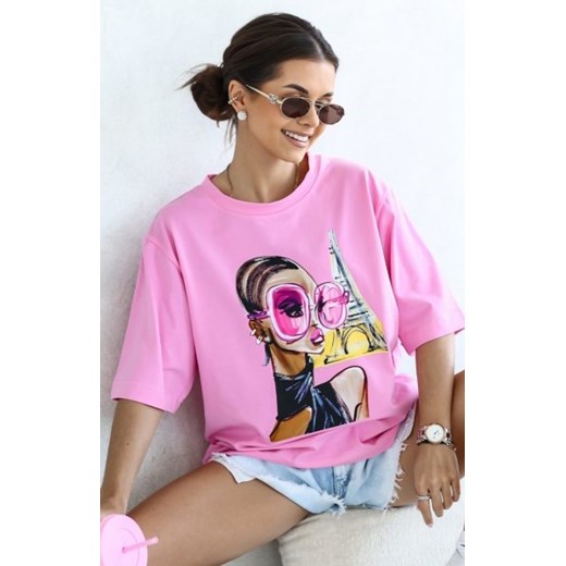 Oversizowy t-shirt damski różowe okulary różowy ze sklepu intimiti.pl w kategorii Bluzki damskie - zdjęcie 187880467