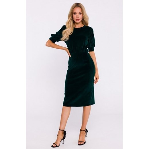 Moe welurowa sukienka z krótkimi rękawami zielona M827 ze sklepu intimiti.pl w kategorii Sukienki - zdjęcie 187881087