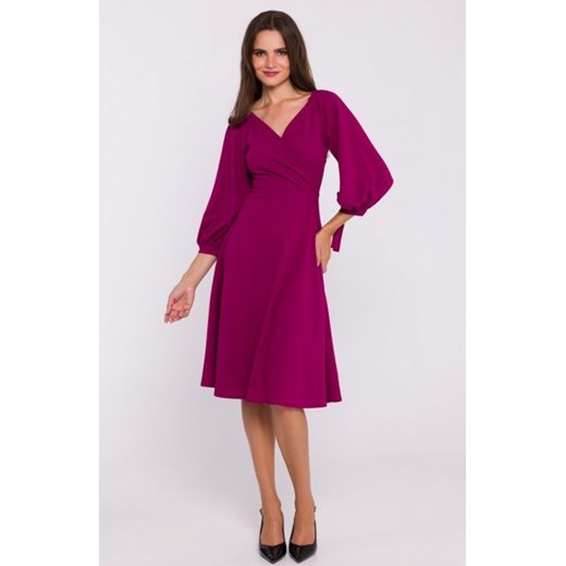 Stylove S383 sukienka rozkloszowana z wiązanymi rękawami bordowa ze sklepu intimiti.pl w kategorii Sukienki - zdjęcie 187881117