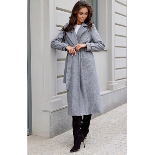 Długi płaszcz z wiązaniem szary 0017 ze sklepu intimiti.pl w kategorii Płaszcze damskie - zdjęcie 187881479