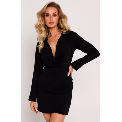 Moe sukienka mini z dekoltem i kołnierzykiem czarna M783 ze sklepu intimiti.pl w kategorii Sukienki - zdjęcie 187881619