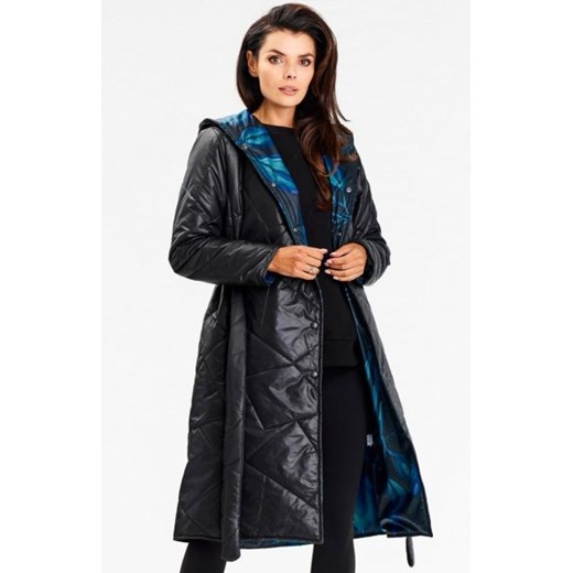Awama A686 pikowany płaszcz z kapturem ze sklepu intimiti.pl w kategorii Płaszcze damskie - zdjęcie 187882005