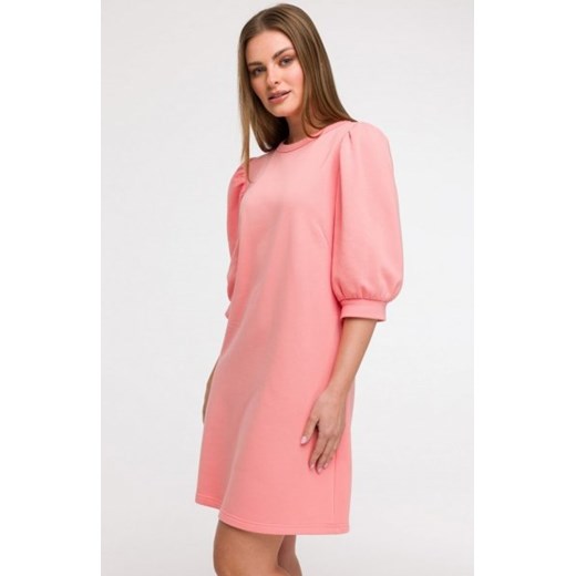 Bewear B291 sukienka z bufiastymi rękawami koralowa ze sklepu intimiti.pl w kategorii Sukienki - zdjęcie 187882175