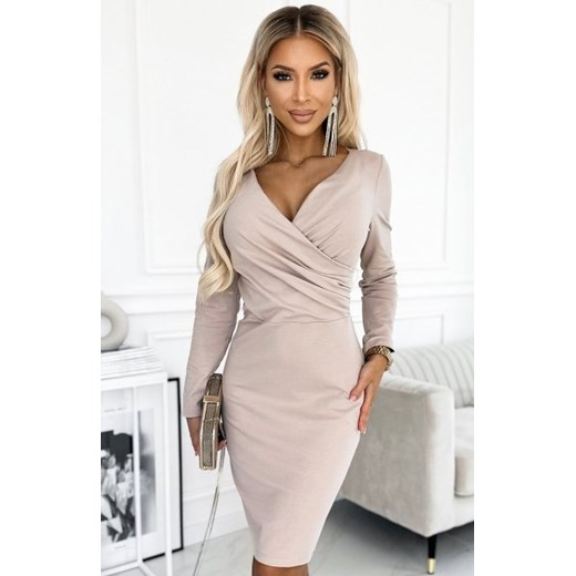 Numoco 398-3 elegancka bawełniana sukienka z kopertowym dekoltem i długim rękawkiem ze sklepu intimiti.pl w kategorii Sukienki - zdjęcie 187882496