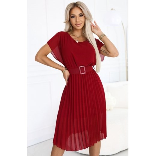 Numoco 465-5 MIA plisowana szyfonowa sukienka midi z szerokim paskiem ze sklepu intimiti.pl w kategorii Sukienki - zdjęcie 187882568