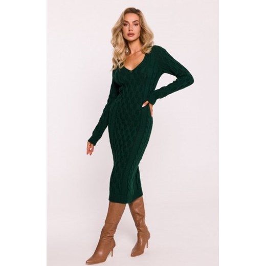 Moe sukienka swetrowa z dekoltem V zielona M824 ze sklepu intimiti.pl w kategorii Sukienki - zdjęcie 187883015