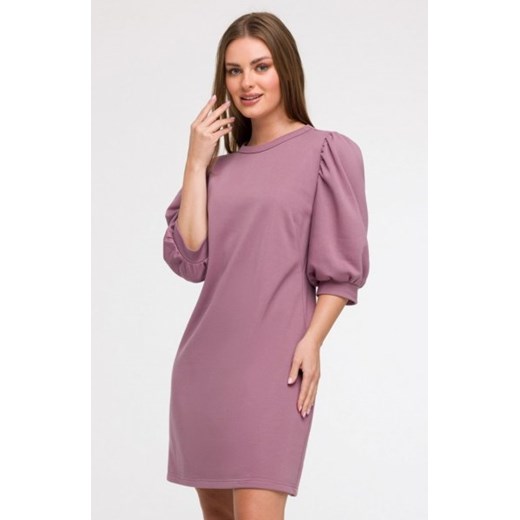 Bewear B291 sukienka z bufiastymi rękawami wrzosowa ze sklepu intimiti.pl w kategorii Sukienki - zdjęcie 187888468