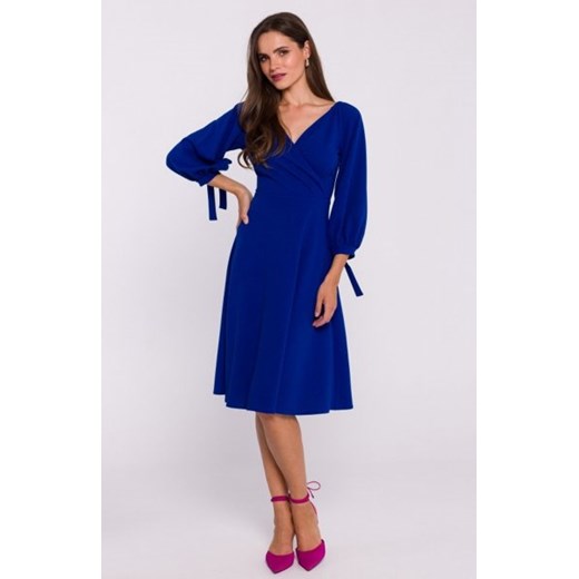 Stylove S383 sukienka rozkloszowana z wiązanymi rękawami niebieska ze sklepu intimiti.pl w kategorii Sukienki - zdjęcie 187888615