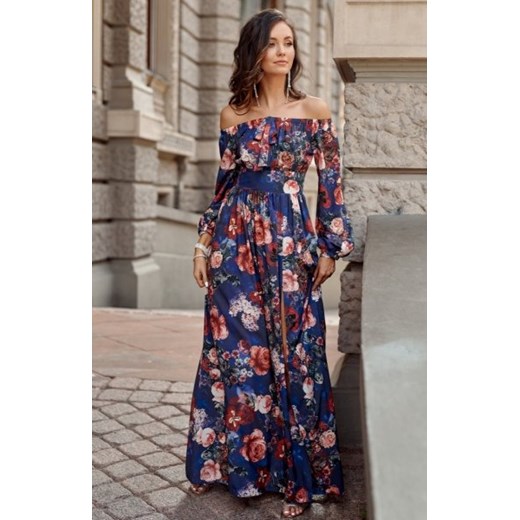 Elegancka długa sukienka w kwiaty 245/S61 ze sklepu intimiti.pl w kategorii Sukienki - zdjęcie 187888836