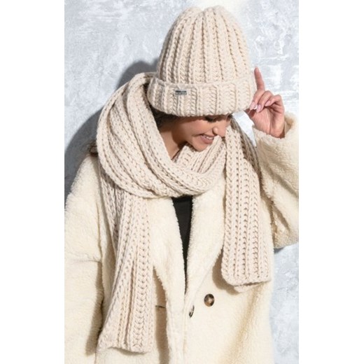 Wełniany gruby szal beżowy F1579 ze sklepu intimiti.pl w kategorii Szaliki i chusty damskie - zdjęcie 187889008