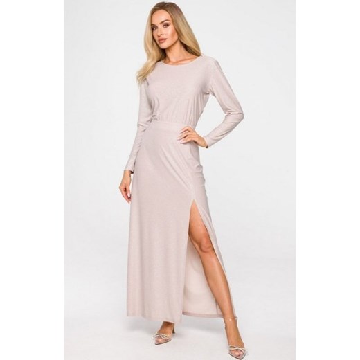 Długa brokatowa sukienka M719 szampańska ze sklepu intimiti.pl w kategorii Sukienki - zdjęcie 187889045