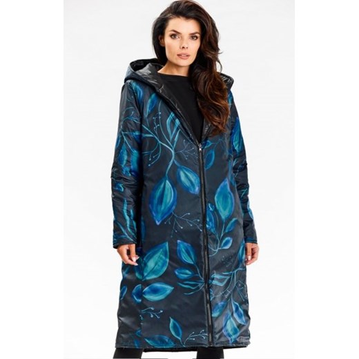 Awama A685 dwustronny płaszcz z kapturem czarny ze sklepu intimiti.pl w kategorii Płaszcze damskie - zdjęcie 187889076