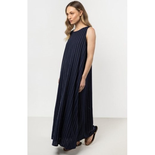 Awama A729 lniana sukienka maxi w prążki granatowa ze sklepu intimiti.pl w kategorii Sukienki - zdjęcie 187889277