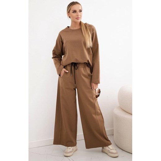 Komplet  bluza i spodnie z szeroką nogawką camel ze sklepu intimiti.pl w kategorii Dresy damskie - zdjęcie 187889669
