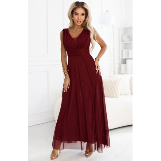 Numoco 637-1 wieczorowa długa sukienka z brokatowym akcentem i głębokim dekoltem Numoco intimiti.pl