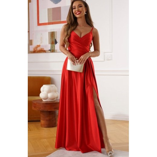 Nifiko Stella satynowa długa sukienka czerwona ze sklepu intimiti.pl w kategorii Sukienki - zdjęcie 187889878