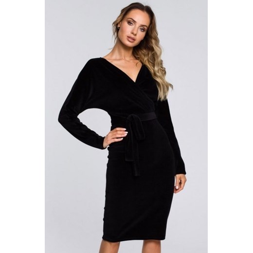 Elegancka welurowa sukienka midi M561 czarna ze sklepu intimiti.pl w kategorii Sukienki - zdjęcie 187889977