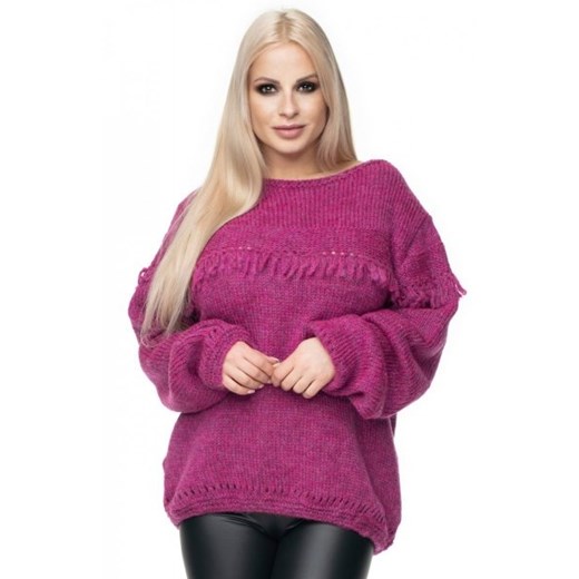 Cieplutki sweter z frędzlami fioletowy 30062 ze sklepu intimiti.pl w kategorii Swetry damskie - zdjęcie 187890145