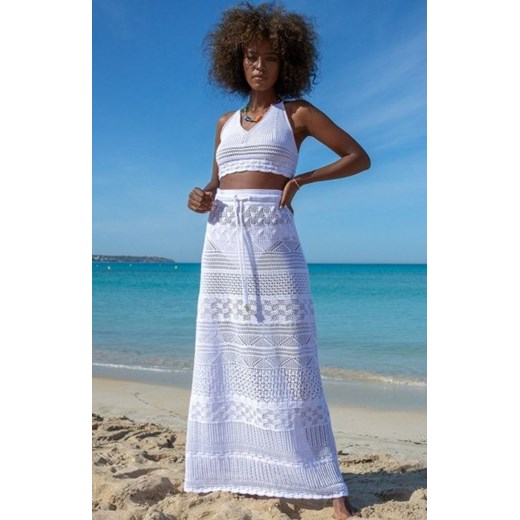 Ażurowy biały letni komplet top i spódnica F1462 ze sklepu intimiti.pl w kategorii Komplety i garnitury damskie - zdjęcie 187890195
