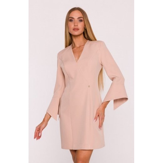 Moe sukienka z szerokimi mankietami beżowa M876 ze sklepu intimiti.pl w kategorii Sukienki - zdjęcie 187890325