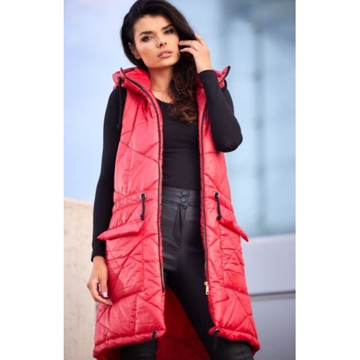 Ciepła czerwona kamizelka z kapturem A543 ze sklepu intimiti.pl w kategorii Kamizelki damskie - zdjęcie 187890326