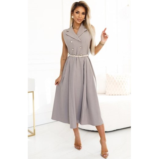 Numoco 596-2 elegancka szmizjerka midi ze złotymi guzikami i paskiem ze sklepu intimiti.pl w kategorii Sukienki - zdjęcie 187890459
