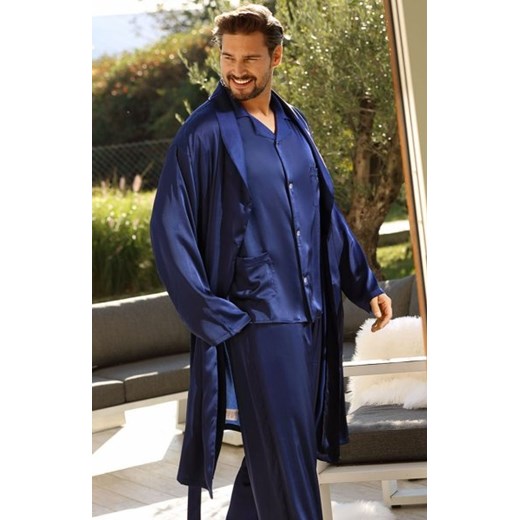 *Dkaren Lukas satynowy szlafrok męski granatowy ze sklepu intimiti.pl w kategorii Szlafroki męskie - zdjęcie 187890635