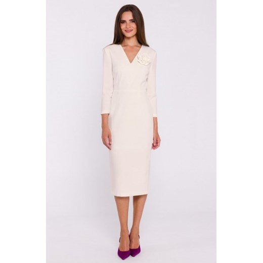 Stylove S372 sukienka midi z kwiatkiem ecru ze sklepu intimiti.pl w kategorii Sukienki - zdjęcie 187890835
