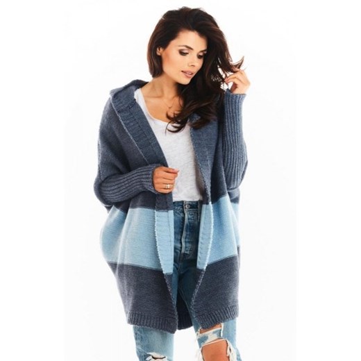 Oversizowy sweter z kapturem blue A392 ze sklepu intimiti.pl w kategorii Swetry damskie - zdjęcie 187890856