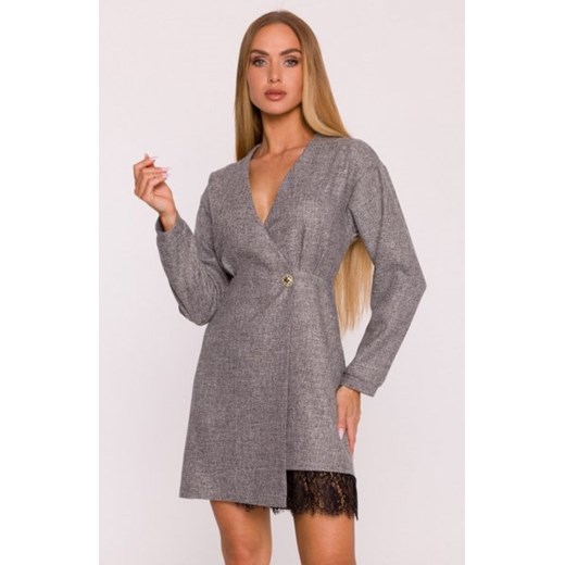 Moe sukienka tweedowa z koronką grafitowa M871 ze sklepu intimiti.pl w kategorii Sukienki - zdjęcie 187890917