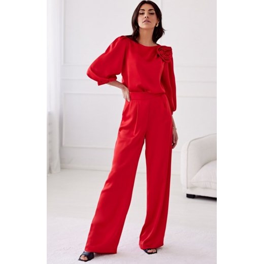 *Długie satynowe spodnie z wysokim stanem czerwone ze sklepu intimiti.pl w kategorii Spodnie damskie - zdjęcie 187890926