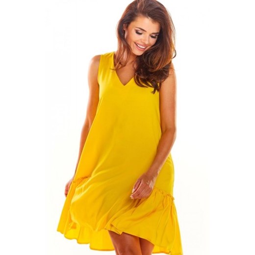 Luźna sukienka z falbaną na dole żółta A285 ze sklepu intimiti.pl w kategorii Sukienki - zdjęcie 187891117