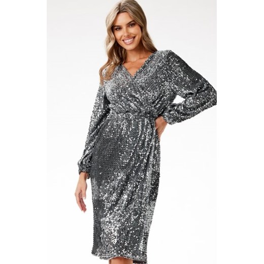 Awama A699 cekinowa sukienka midi srebrna ze sklepu intimiti.pl w kategorii Sukienki - zdjęcie 187891268