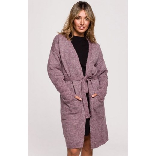 Wrzosowy kardigan z paskiem BK077 ze sklepu intimiti.pl w kategorii Swetry damskie - zdjęcie 187891408