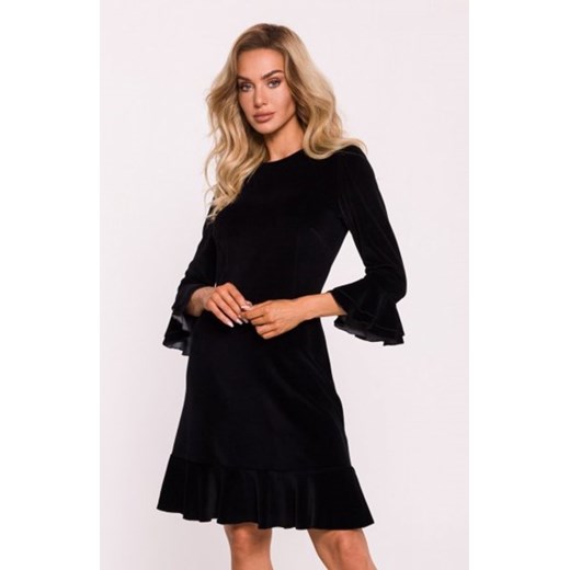 Moe welurowa sukienka z falbankami czarna M825 ze sklepu intimiti.pl w kategorii Sukienki - zdjęcie 187891798