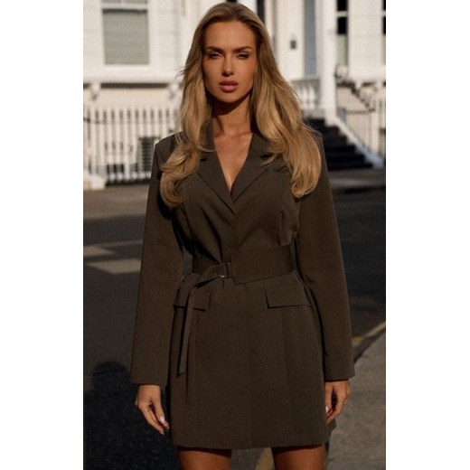 Moe M749 żakietowa mini sukienka khaki ze sklepu intimiti.pl w kategorii Sukienki - zdjęcie 187891879