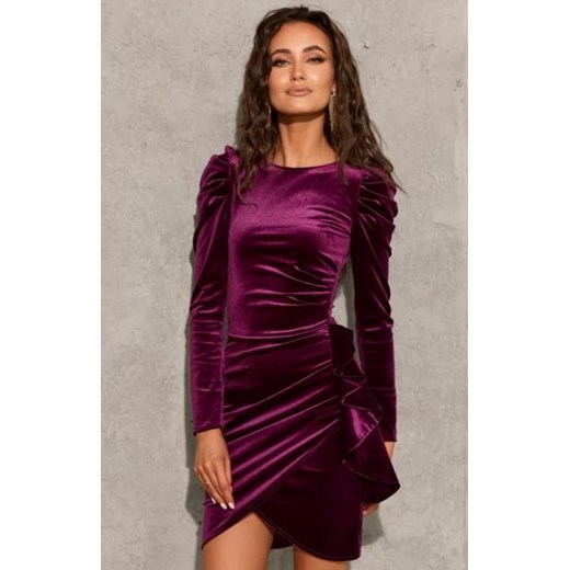 Wieczorowa sukienka z bufkami fioletowa 270 ze sklepu intimiti.pl w kategorii Sukienki - zdjęcie 187891885