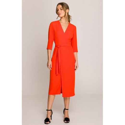 Stylove S396 sukienka z kopertowym dekoltem koralowa ze sklepu intimiti.pl w kategorii Sukienki - zdjęcie 187891929