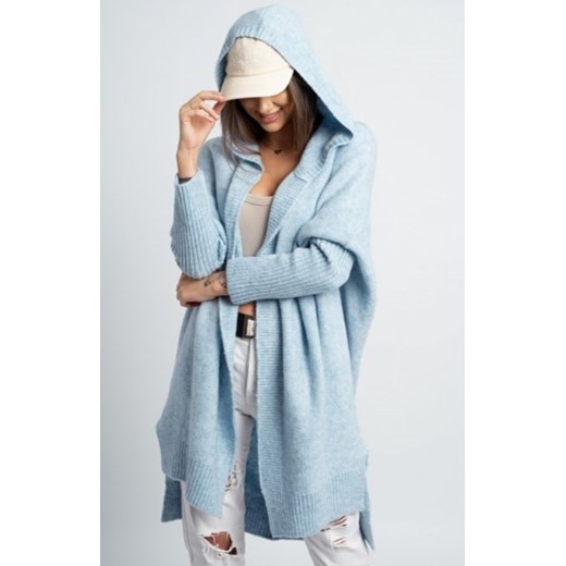 Osher asymetryczny kardigan damski z kapturem błękitny ze sklepu intimiti.pl w kategorii Swetry damskie - zdjęcie 187891938