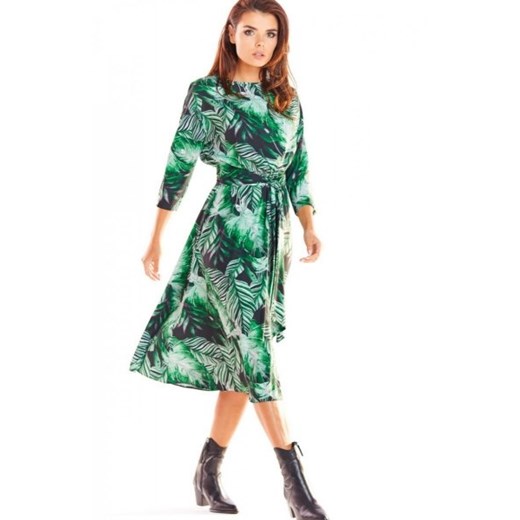 Sukienka midi w zielony wzór Awama A313 ze sklepu intimiti.pl w kategorii Sukienki - zdjęcie 187892037