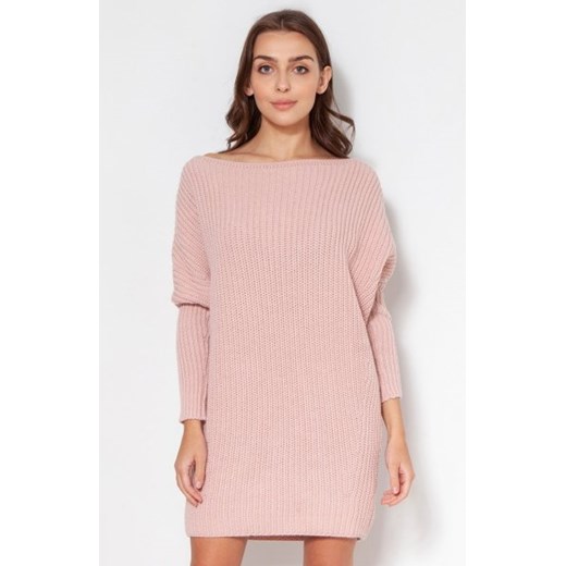 Oversizowy sweter damski różowy SWE135 ze sklepu intimiti.pl w kategorii Swetry damskie - zdjęcie 187892086
