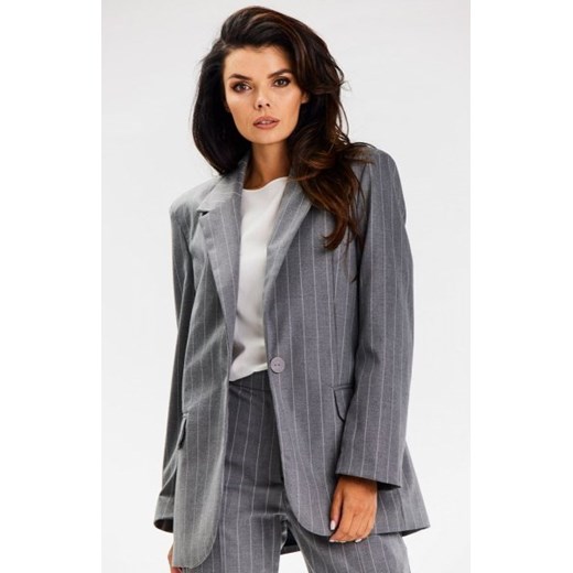 Elegancka marynarka damska o luźnym kroju A679 szara ze sklepu intimiti.pl w kategorii Marynarki damskie - zdjęcie 187892087